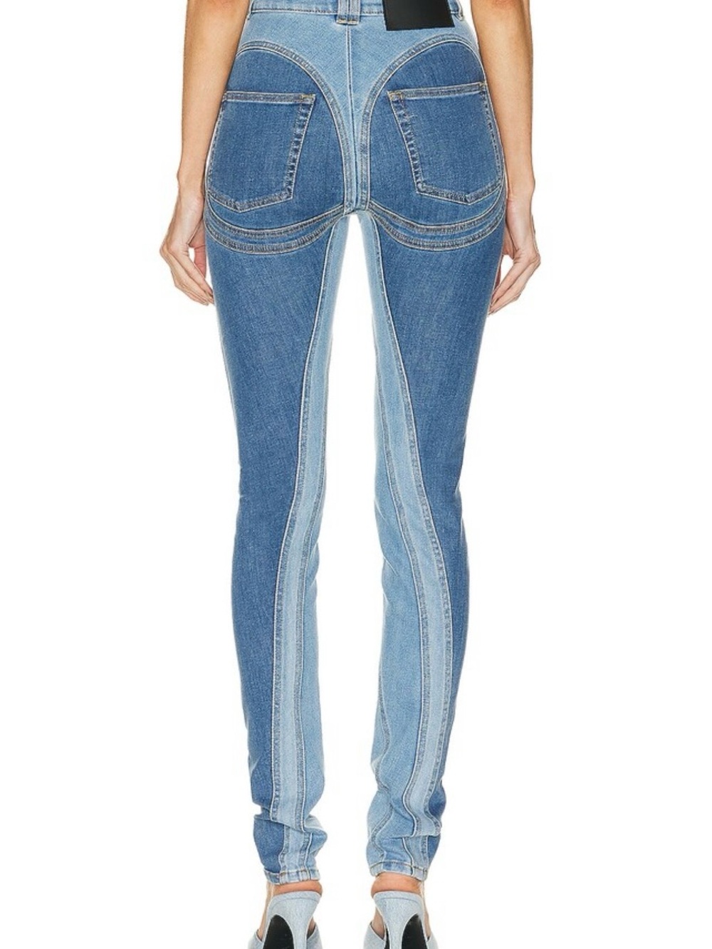 Mugler Light Blue Two-Tone Skinny Jeans